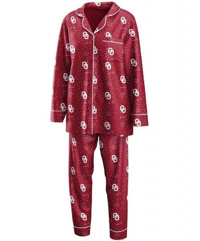 Women's Crimson Oklahoma Sooners Long Sleeve Button-Up Shirt and Pants Sleep Set Crimson $39.20 Pajama