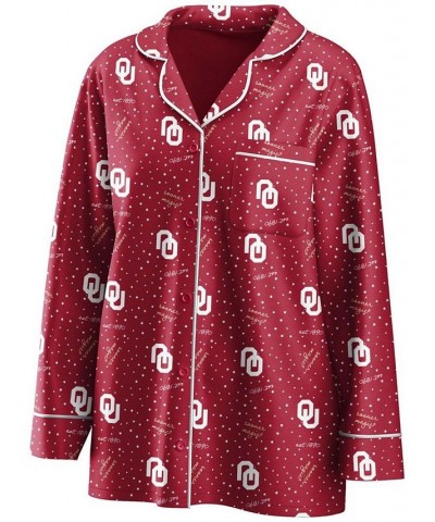 Women's Crimson Oklahoma Sooners Long Sleeve Button-Up Shirt and Pants Sleep Set Crimson $39.20 Pajama