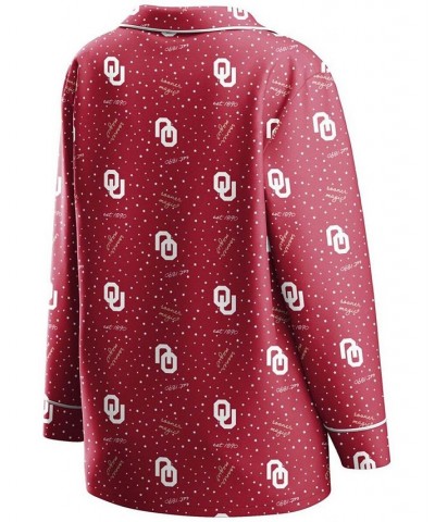 Women's Crimson Oklahoma Sooners Long Sleeve Button-Up Shirt and Pants Sleep Set Crimson $39.20 Pajama