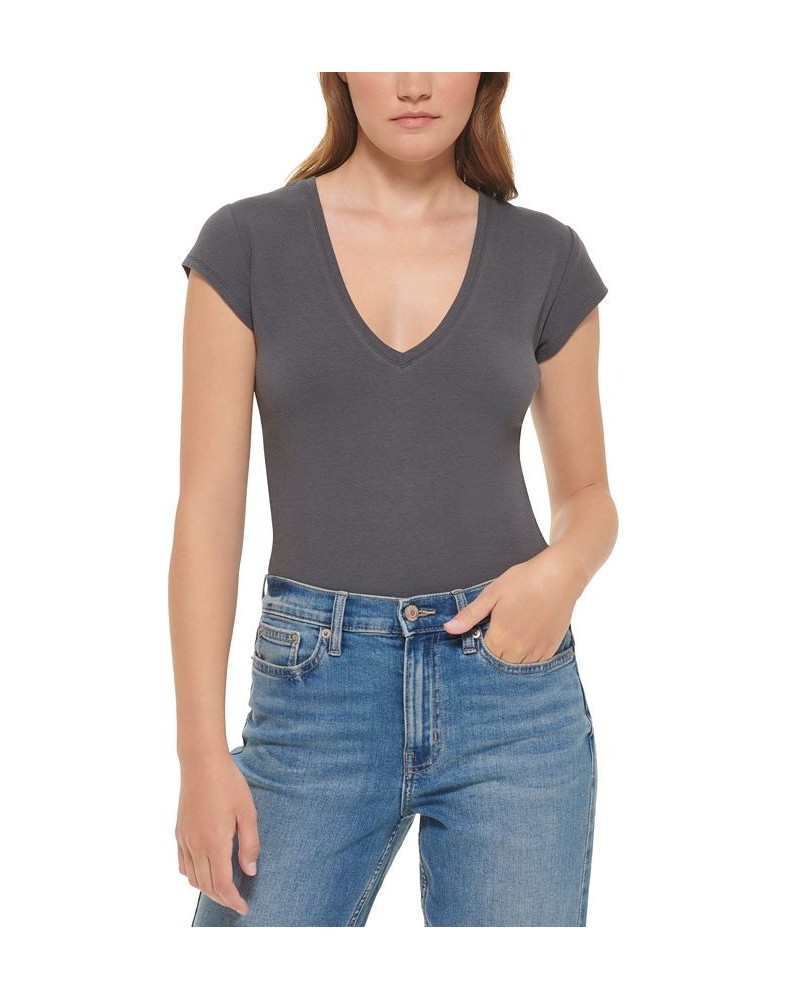 Women's Cap-Sleeve V-Neck Bodysuit Forged Iron $15.16 Tops