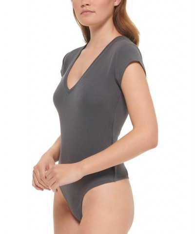 Women's Cap-Sleeve V-Neck Bodysuit Forged Iron $15.16 Tops