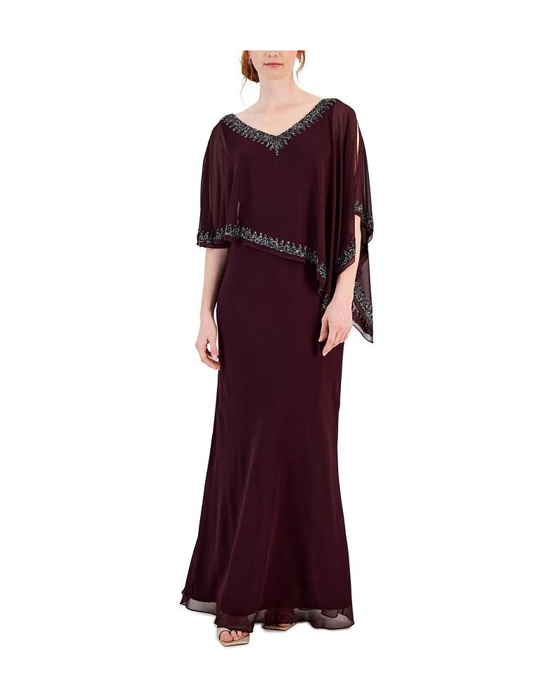 Women's Embellished Asymmetric-Overlay Gown Aubergine Mercury $115.17 Dresses