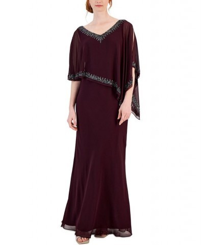 Women's Embellished Asymmetric-Overlay Gown Aubergine Mercury $115.17 Dresses