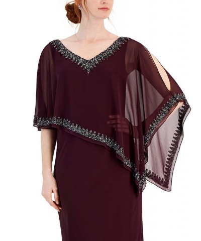 Women's Embellished Asymmetric-Overlay Gown Aubergine Mercury $115.17 Dresses