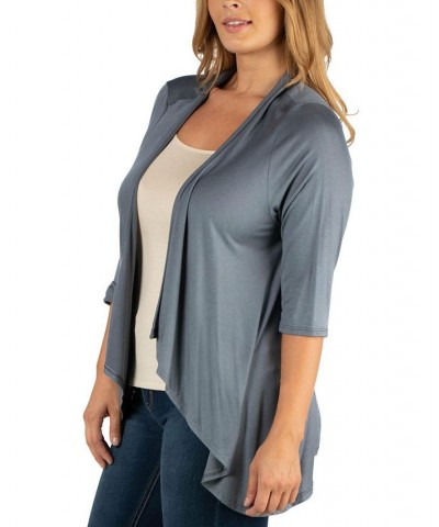 Elbow Length Sleeve Plus Size Open Cardigan Dark Gray $34.30 Sweaters