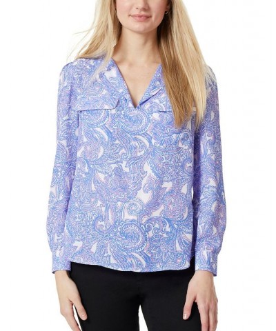 Women's Simplified Utility Blouse Top Amparo Blue and Pink Lotus Combo $19.24 Tops