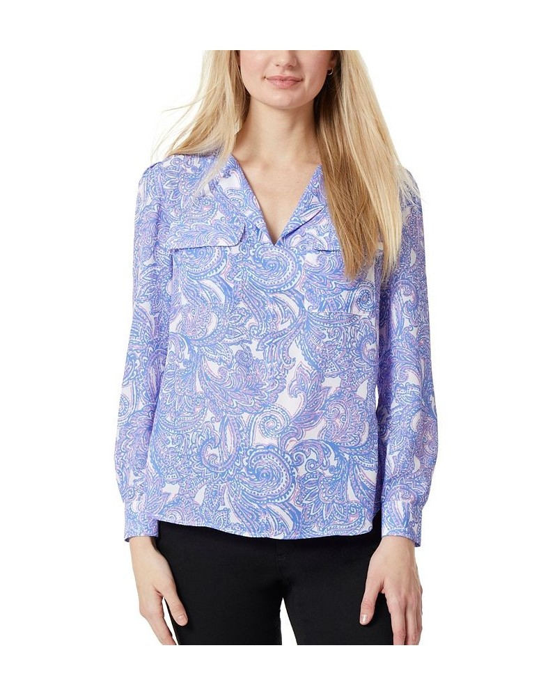 Women's Simplified Utility Blouse Top Amparo Blue and Pink Lotus Combo $19.24 Tops