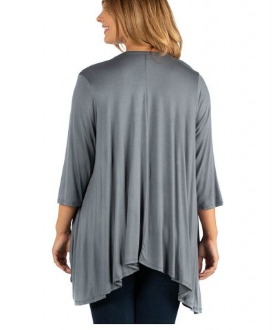 Elbow Length Sleeve Plus Size Open Cardigan Dark Gray $34.30 Sweaters