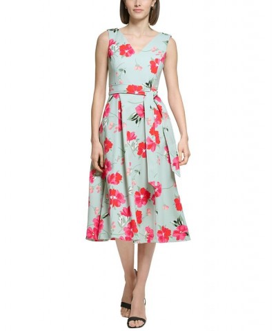 Women's Floral-Print Sleeveless Tie-Waist Dress Jadiete Multi $63.36 Dresses