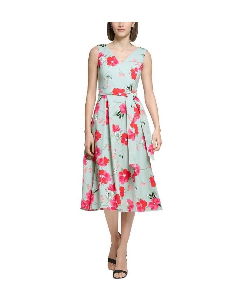 Women's Floral-Print Sleeveless Tie-Waist Dress Jadiete Multi $63.36 Dresses