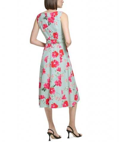 Women's Floral-Print Sleeveless Tie-Waist Dress Jadiete Multi $63.36 Dresses