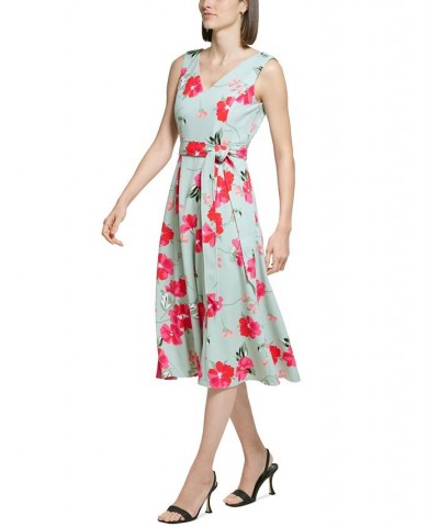 Women's Floral-Print Sleeveless Tie-Waist Dress Jadiete Multi $63.36 Dresses