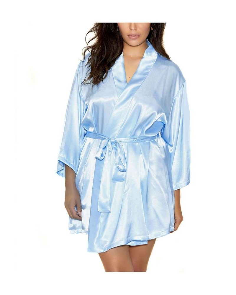 Plus Size Ultra Soft Satin Lounge and Poolside Robe Blue $34.65 Lingerie