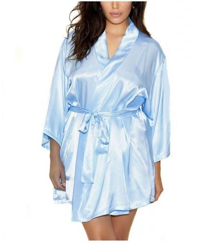 Plus Size Ultra Soft Satin Lounge and Poolside Robe Blue $34.65 Lingerie