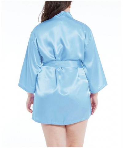 Plus Size Ultra Soft Satin Lounge and Poolside Robe Blue $34.65 Lingerie