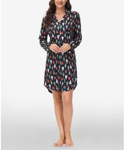 Women's Printed Notch Collar Sleepshirt Christmas Trees $16.68 Sleepwear