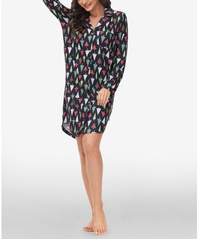 Women's Printed Notch Collar Sleepshirt Christmas Trees $16.68 Sleepwear