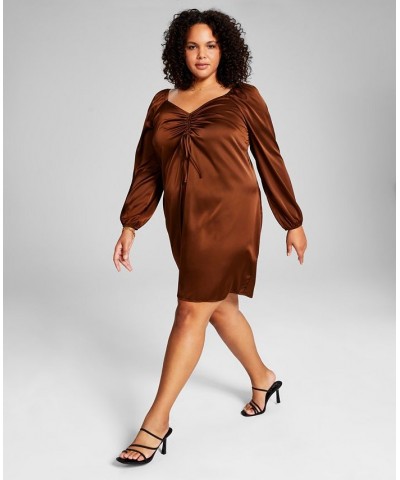 Trendy Plus Size Babydoll Satin Dress Brown $14.15 Dresses