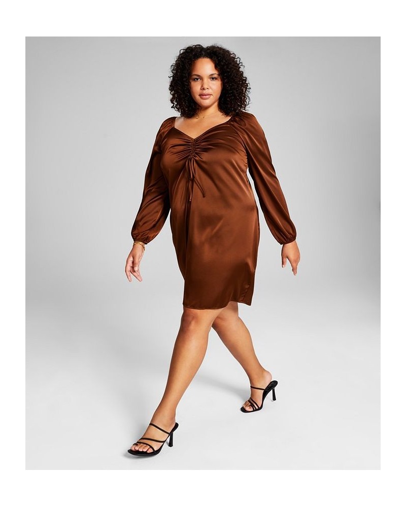 Trendy Plus Size Babydoll Satin Dress Brown $14.15 Dresses