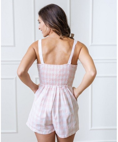 Women's Sleeveless Bow Front Romper Womens Light Pink Check $26.98 Shorts