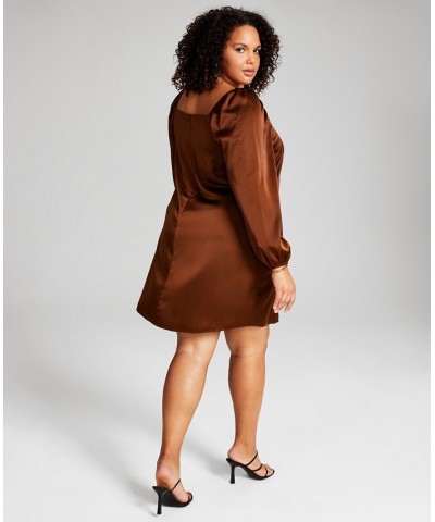 Trendy Plus Size Babydoll Satin Dress Brown $14.15 Dresses