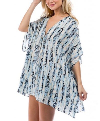 Women's Animal Print Lightweight Coverup Kimono Blue $25.78 Swimsuits