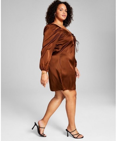 Trendy Plus Size Babydoll Satin Dress Brown $14.15 Dresses