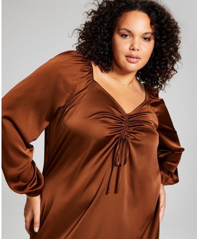 Trendy Plus Size Babydoll Satin Dress Brown $14.15 Dresses