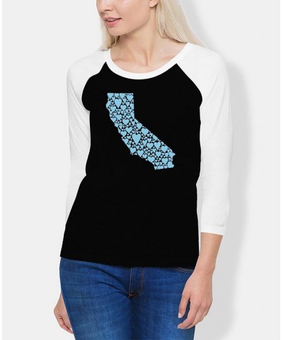 Women's Raglan California Hearts Word Art T-shirt Black, White $25.95 Tops