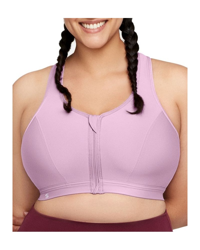 Plus Size Full Figure Zip Up Front Closure Sports Wirefree Bra Purple $28.57 Bras