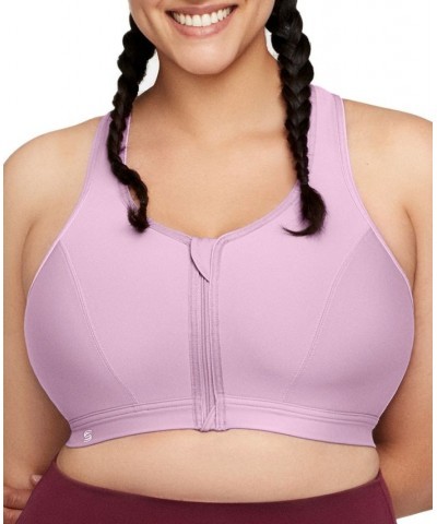 Plus Size Full Figure Zip Up Front Closure Sports Wirefree Bra Purple $28.57 Bras