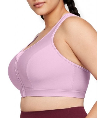 Plus Size Full Figure Zip Up Front Closure Sports Wirefree Bra Purple $28.57 Bras