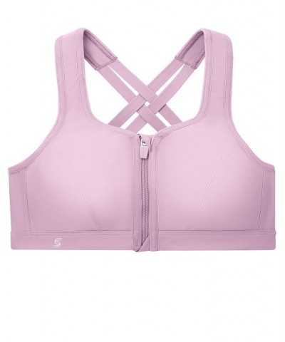 Plus Size Full Figure Zip Up Front Closure Sports Wirefree Bra Purple $28.57 Bras