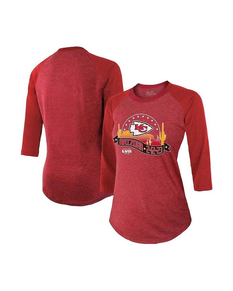 Women's Threads Red Kansas City Chiefs Super Bowl LVII Desert Tri-Blend Raglan 3/4 Sleeve T-shirt Red $34.79 Tops