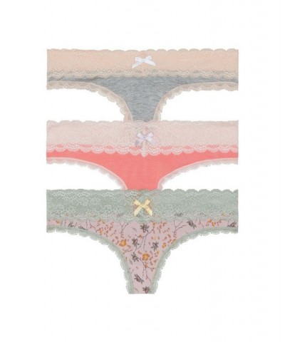 Women's Ahna Thong Pack of 3 Heather Gray, Angelfish, Sandcastle Floral $21.62 Panty