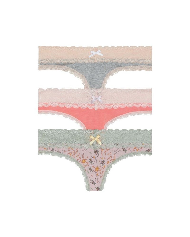 Women's Ahna Thong Pack of 3 Heather Gray, Angelfish, Sandcastle Floral $21.62 Panty