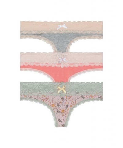 Women's Ahna Thong Pack of 3 Heather Gray, Angelfish, Sandcastle Floral $21.62 Panty