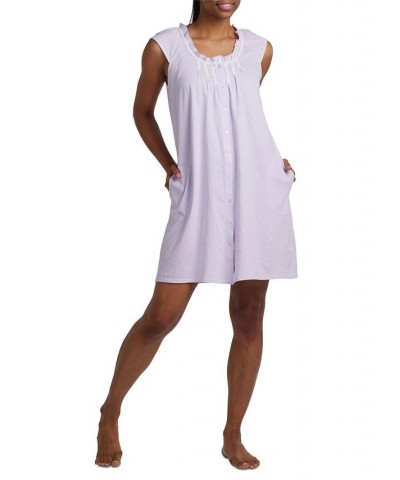 Women's Short Sleeve Short Knit Dot Printed Gown Lilac Dot $19.78 Sleepwear