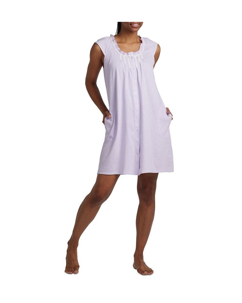 Women's Short Sleeve Short Knit Dot Printed Gown Lilac Dot $19.78 Sleepwear