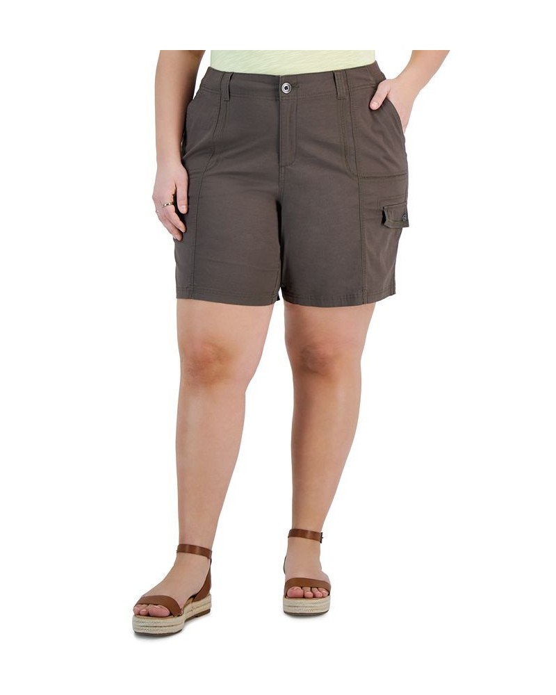 Plus Size Zig Zag Mid-Rise Cargo Shorts Brown $18.06 Shorts