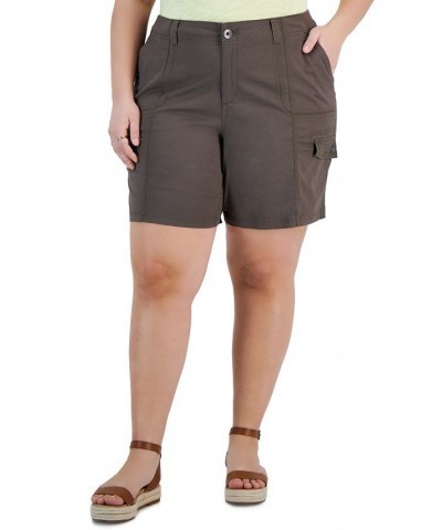 Plus Size Zig Zag Mid-Rise Cargo Shorts Brown $18.06 Shorts