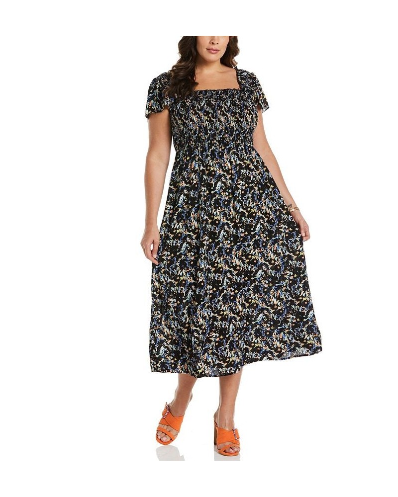 Plus Size Smocked Midi Dress Black $67.05 Dresses