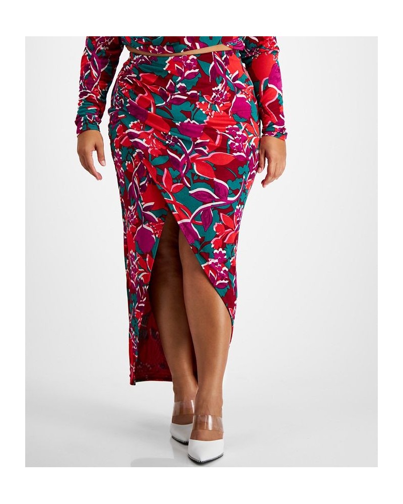 Plus Size Printed Slit-Front Pull-On Midi Skirt Shadow Shine $20.67 Skirts