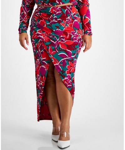 Plus Size Printed Slit-Front Pull-On Midi Skirt Shadow Shine $20.67 Skirts