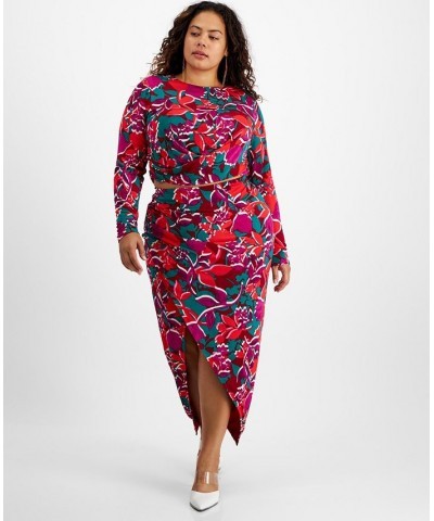 Plus Size Printed Slit-Front Pull-On Midi Skirt Shadow Shine $20.67 Skirts