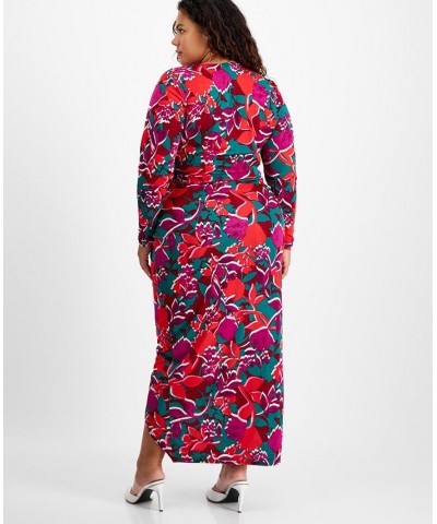 Plus Size Printed Slit-Front Pull-On Midi Skirt Shadow Shine $20.67 Skirts