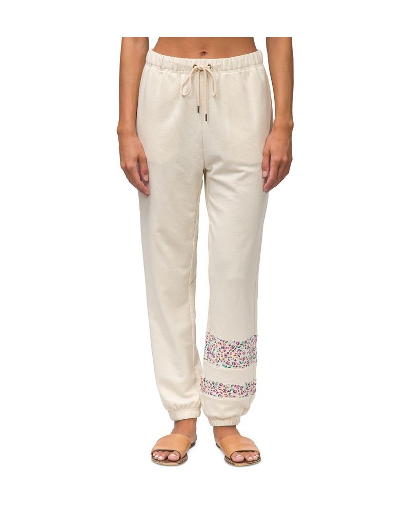 Juniors' On and On French Terry Printed-Cuff Joggers Razzle Floral-Winter White $22.40 Pants