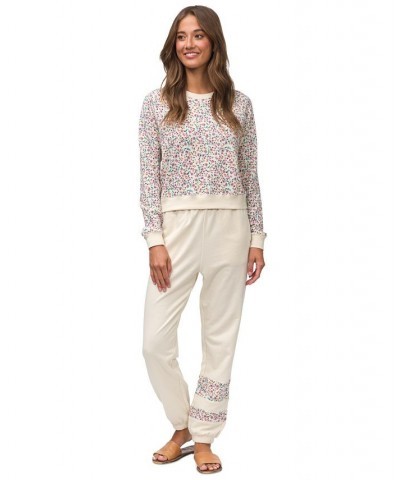 Juniors' On and On French Terry Printed-Cuff Joggers Razzle Floral-Winter White $22.40 Pants