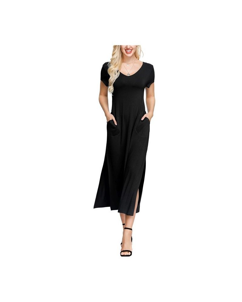 Women's Double V- Neck Dress Black $28.07 Sleepwear