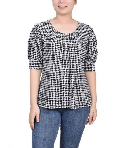 Petite Printed Balloon Sleeve Top Black White Herringbone $14.72 Tops